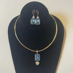 ABS Allen Schwartz Gold Tone Wire Collar Necklace with Matching Earrings Set